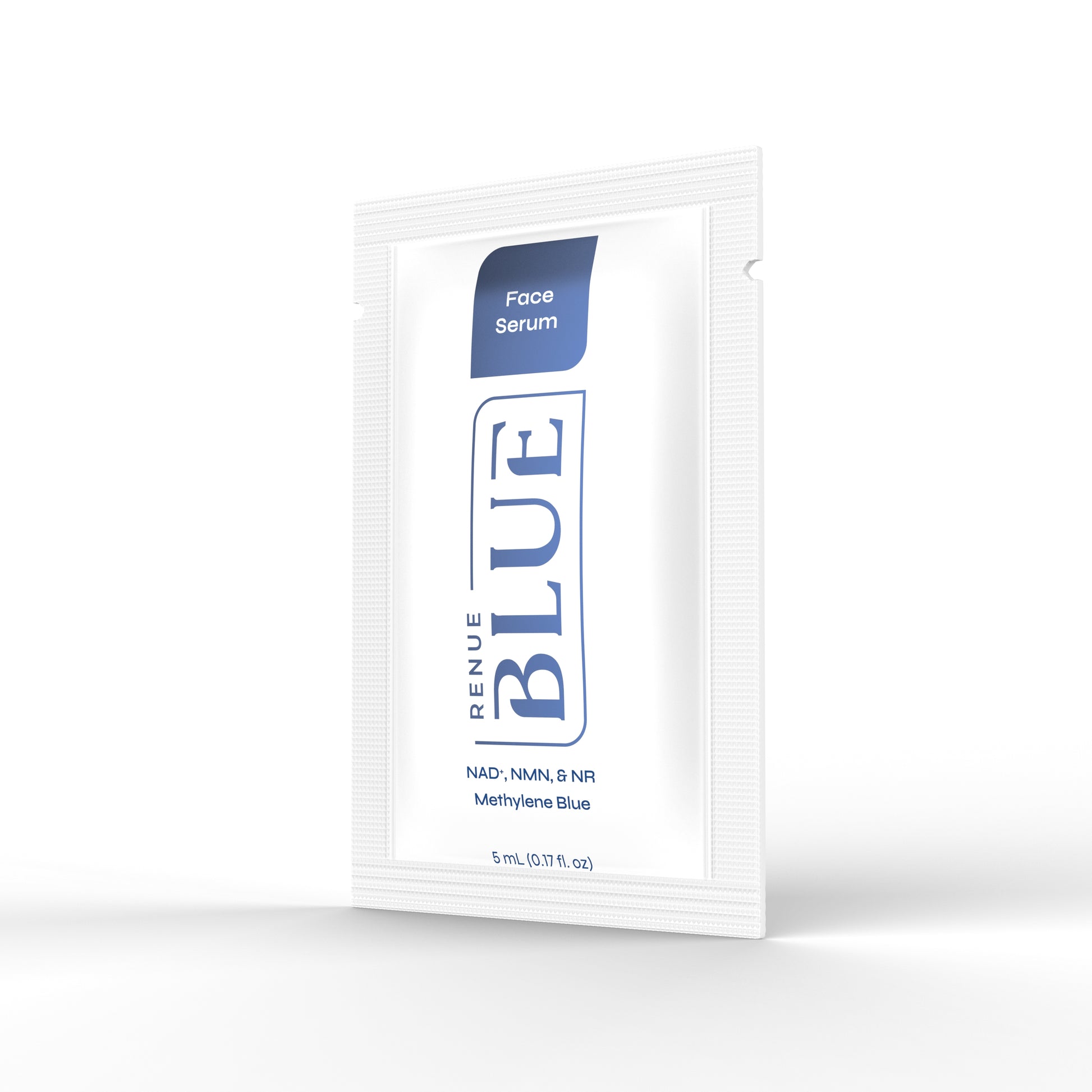 Renue Blue face serum packet on a white background